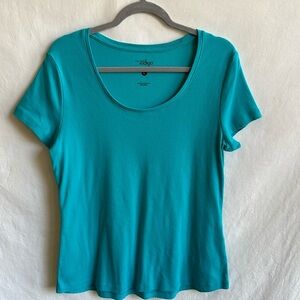 Great Northwest Indigo aqua scoop neck tee, size L
